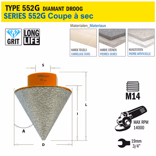 Gatzaag voor extreem harde materialen D=38mm S=M14 L=44mm I=37mm