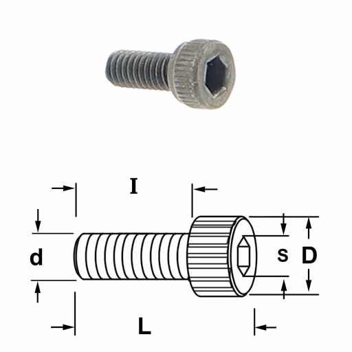 Inbusbout met ronde kop D=4,5mm S=2mm L=8,5mm I=6mm