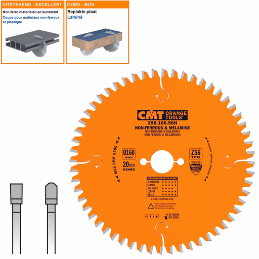 Cirkelzaag voor non-ferro metalen en harde materialen D=160mm K=2,2mm P=1,6mm Z56 · 296.160.56H