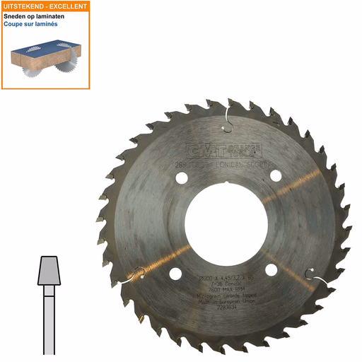 Conische voorritszaag met hardmetalen tanden D=200mm B=65mm P=3,2mm Z36