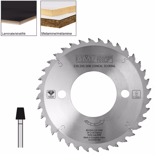 Conische voorritszaag met diamanten tanden D=200mm B=80mm Z36