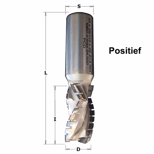 Diamant frees met met scherende snij-plaketten positief D=25mm S=25mm L=90mm I=28mm · S143.252.28.25