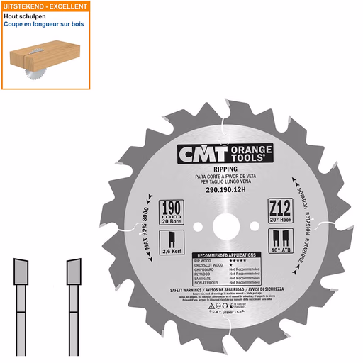 Schulpzaag voor draagbare machines D=190mm B=20mm K=2,6mm P=1,6mm