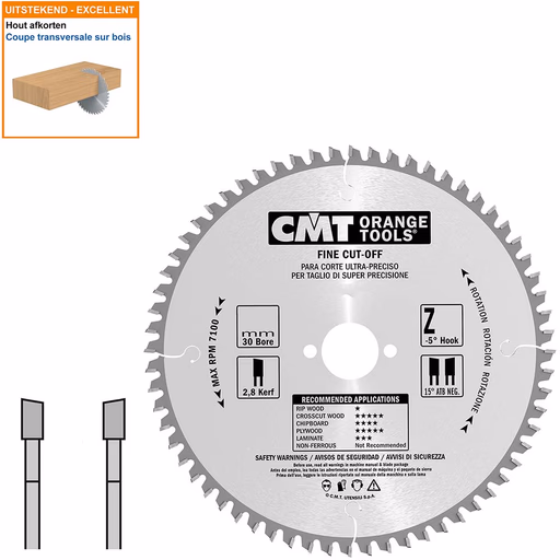 HW afkortcirkelzaag voor draagbare machines D=210mm B=25mm P=1,8mm Z48