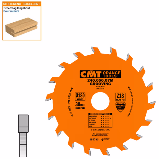 Groefzaag met hardmetalen tanden D=180mm K=5mm P=3mm Z18 · 240.050.07M
