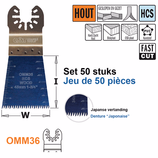 Multitoolzaagblad (Japanse vertanding) voor hout, 45mm · OMM36-X50