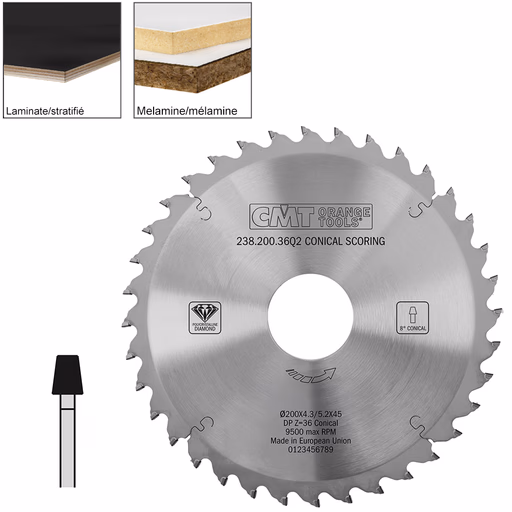 Conische voorritszaag met diamanten tanden D=200mm B=45mm Z36 · 238.200.36Q2