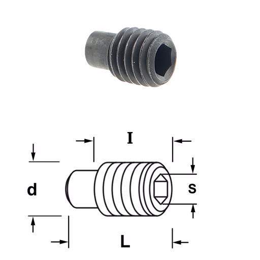 Inbusbout met positie vlak S=4mm L=12mm I=9mm d=M8