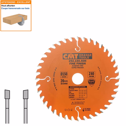 HW afkortcirkelzaag voor draagbare machines D=150mm B=20mm P=1,4mm Z40