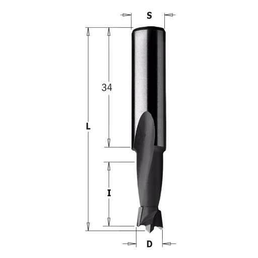 Drevelboor, rechts D=7mm L=57,5mm L1=34mm I=18mm