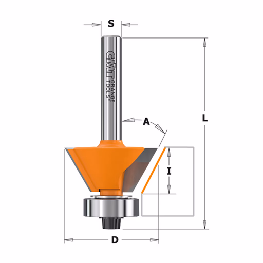 Uitloopfrees met kogellager, HW D=12,7mm L=48mm I=7,8mm A=22°