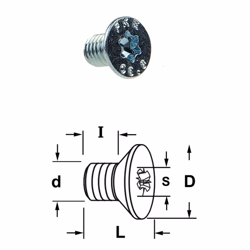 Conische torx bout D=9mm S=T25 L=8mm I=5mm