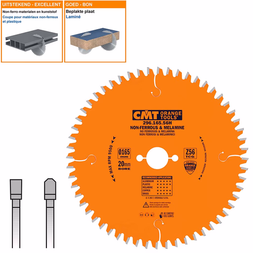 Cirkelzaag voor non-ferro metalen en harde materialen D=165mm K=2,2mm P=1,6mm Z56