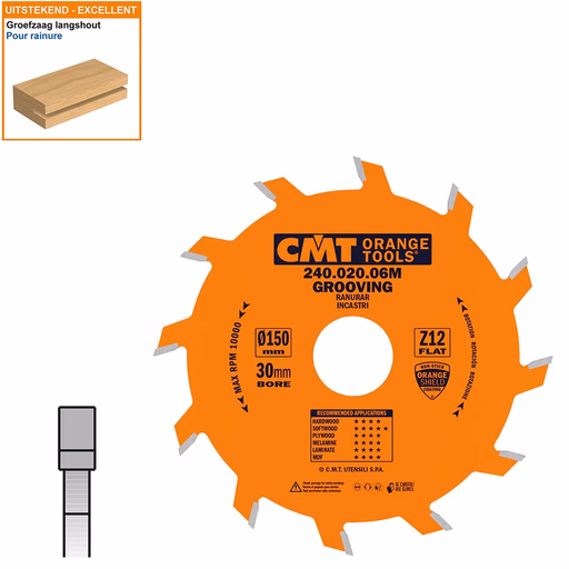 Groefzaag met hardmetalen tanden D=150mm K=2mm P=1,4mm Z12 · 240.020.06M