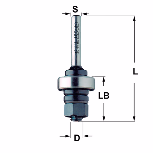 Spindel met kogellager S=6,35mm S=1/4" L=61mm LB=26mm
