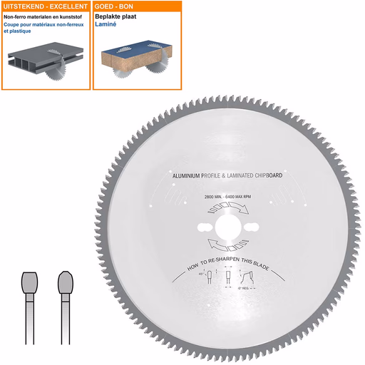 Radcut Speciaal zaagblad voor gelakte alu-profielen D=600mm K=4,6mm P=4mm Z144