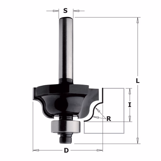 Profielfrees met lager (contractor), HW D=28,6mm L=54mm I=12,7mm R=4mm