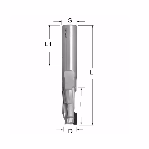 Diamantfrees PCD Z1+1 D=12,7mm L=90mm I=25mm (3 PCD+1 HM)