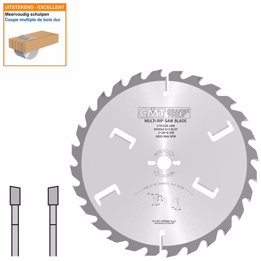Meerbladzaag met ruimertanden D=400mm B=30mm K=4mm P=2,8mm