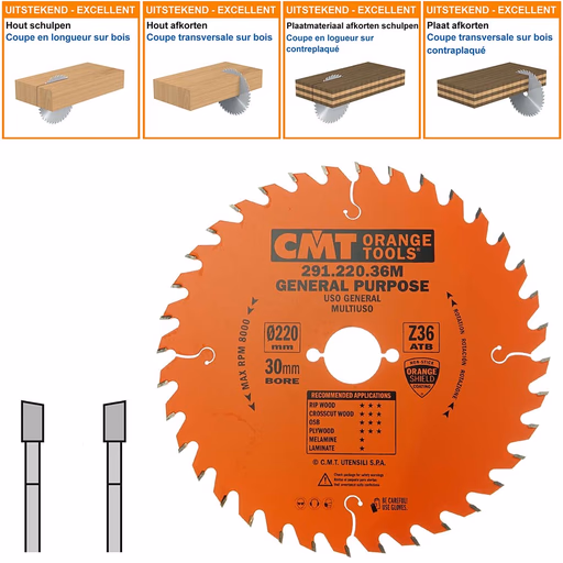 Universeel cirkelzaag voor draagbare machines D=220mm B=30mm K=2,8mm Z36