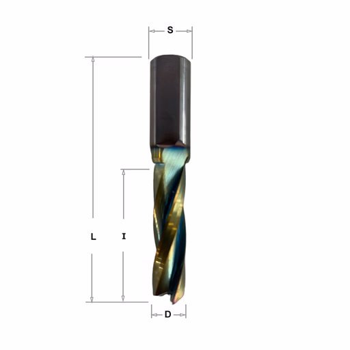 Positieve spiraalfrees, HWM + coating D=8mm S=10mm L=57,5mm I=32mm