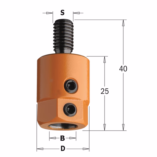 Boorhouder, links D=19,5mm S=M8 B=10mm