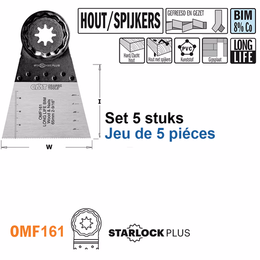 Multitoolzaagblad voor hout met spijkers, 65mm · OMF161-X5