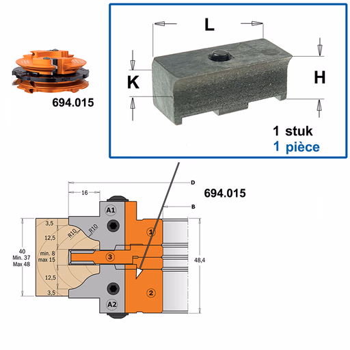Spanblok voor profielmes, frees (2) L=23mm K=11mm