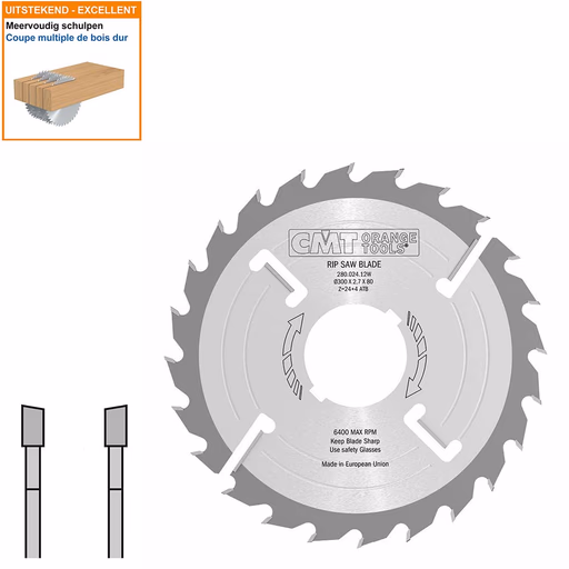 Meerbladzaag (dun) met ruimertanden D=300mm B=80mm K=2,7mm Z24