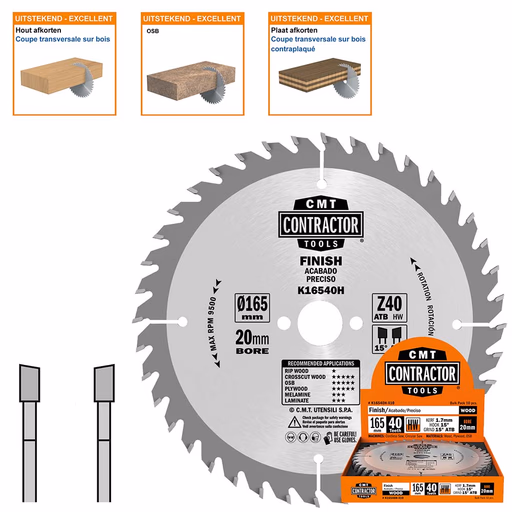 Universeel Contractor zaag met hardmetalen tanden D=165mm B=20mm