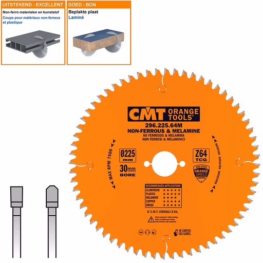 Cirkelzaag voor non-ferro metalen en harde materialen D=225mm K=2,8mm P=2,2mm Z64