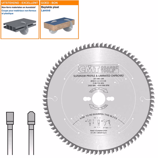 Cirkelzaag voor non-ferro metalen en harde materialen D=254mm K=3,2mm P=2,5mm Z80