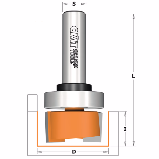Sponning- en kantenfrees met schuine snijkoppen + aanlooplager, HW D=31,7mm S=12mm L=70mm I=16mm