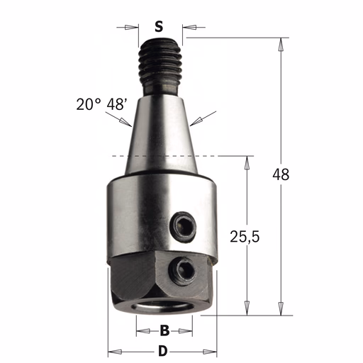 Boorhouder met centreerconus 20° 48', links D=19,5mm B=10mm
