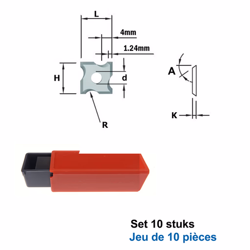 Wisselmes voor afrondfrees R1,5 (per 10 st.) L=12mm K=1,5mm