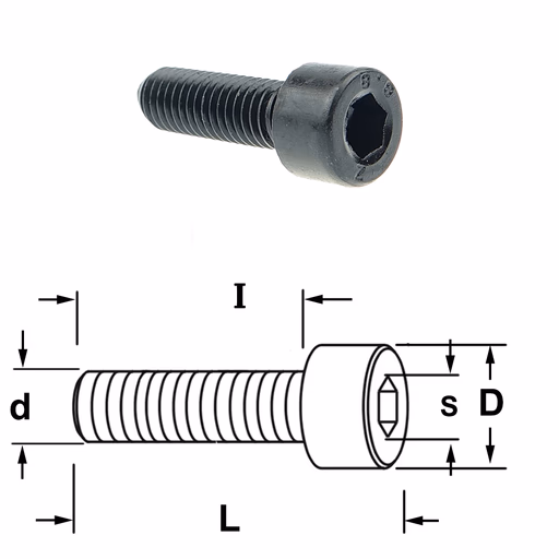 Inbusbout met ronde kop D=13mm S=6mm L=33mm I=25mm
