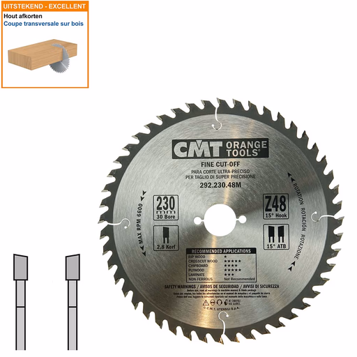 HW afkortcirkelzaag voor draagbare machines D=230mm B=30mm P=1,8mm Z48