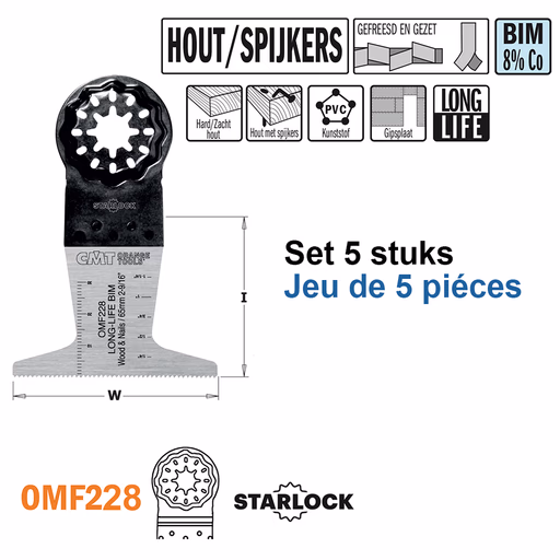Multitoolzaagblad voor hout met spijkers, 65mm · OMF228-X5