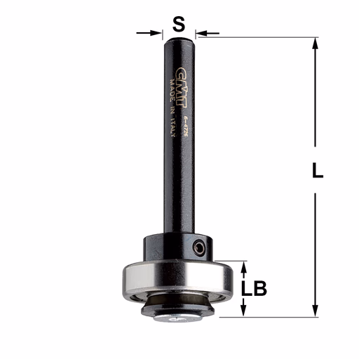 Spindel met kogellager S=6,35mm S=1/4" L=55mm LB=9mm