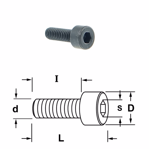 Inbusbout met ronde kop D=7mm S=2,5mm L=16mm I=12mm