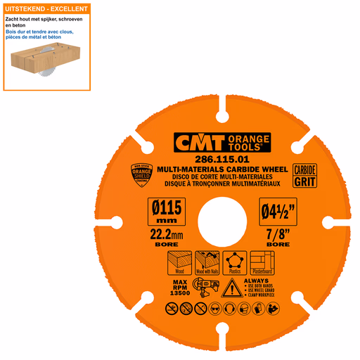 Hardmetalen cirkelzaag voor haakse slijper D=115mm B=9,5mm K=3mm