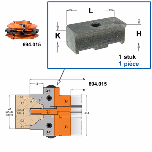 Spanblok voor profielmes, frees (1) L=23mm K=11mm