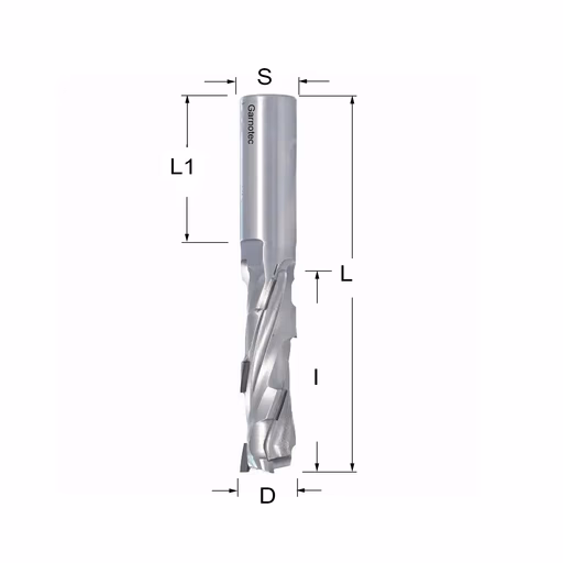 Diamantfrees PCD Z1+1 D=20mm L=120mm I=65mm (7 PCD+1 HM)