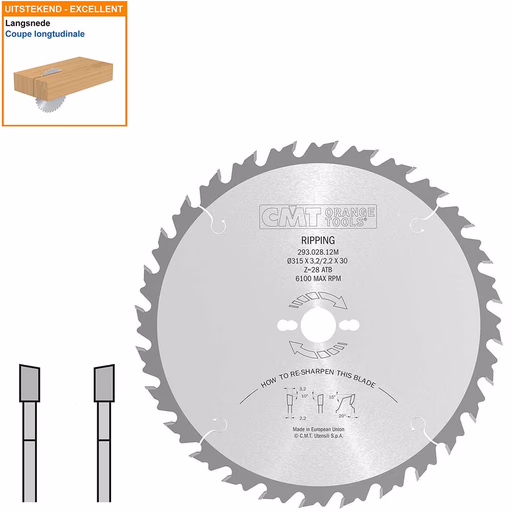 Schulpzaag met hardmetalen tanden voor hout D=315mm K=3,2mm P=2,2mm Z28