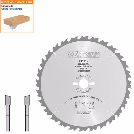 Schulpzaag met hardmetalen tanden voor hout D=305mm K=2,8mm P=1,8mm Z28