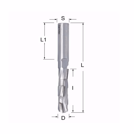 Diamantfrees PCD Z1+1 D=12mm L=100mm I=45mm (5 PCD+1 HM)