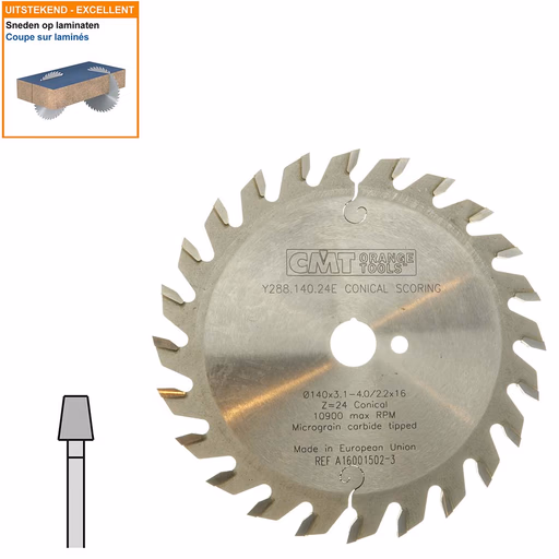 Conische voorritszaag met hardmetalen tanden D=140mm B=16mm P=2,2mm Z24