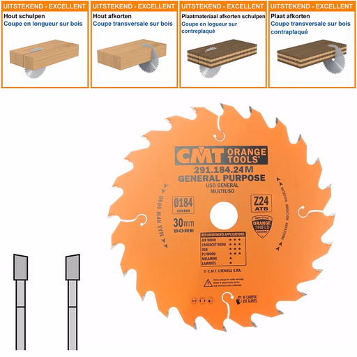 Universeel cirkelzaag voor draagbare machines D=184mm B=30mm K=2,6mm Z24