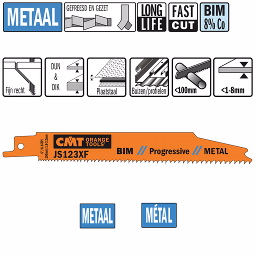 Reciprozaagblad Bi-metaal 150mm x 0,9 x 8-14TPI · JS123XF-100