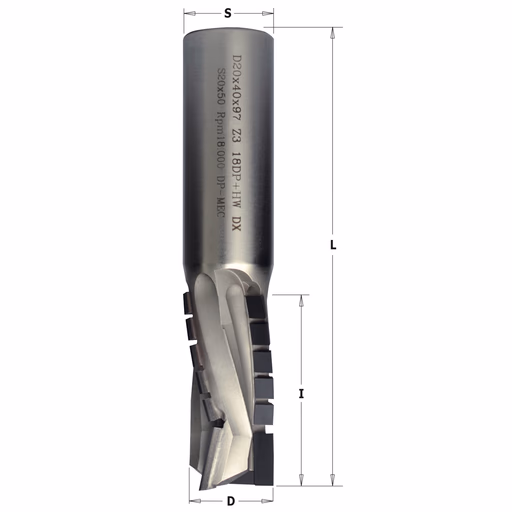 Diamant frees met scherende snij-plaketten D=18mm L=82mm I=25mm Z3 (10 DP+1 HM) NEG